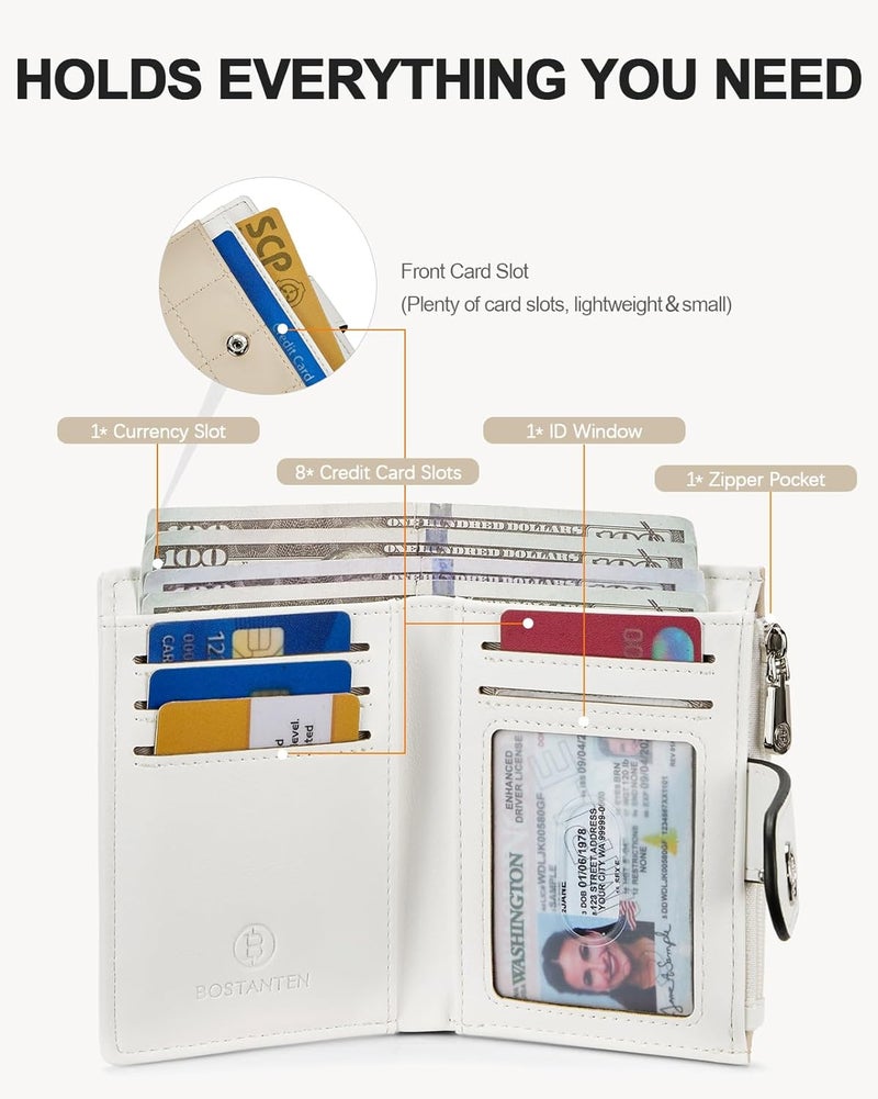 Bostanten Small Wallet for Women Leather RFID Blocking Card Holder Bifold Compact Wallets With Zipper Coin Pocket Beige＆khaki - Image 2
